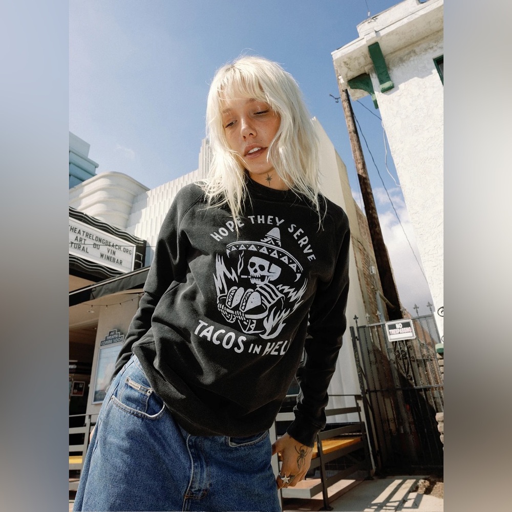 Hope They Serve Tacos In Hell Crewneck Sweatshirt (Unisex)